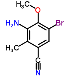 3-Amino-5-bromo-4-methoxy-2-methylbenzonitrile结构式