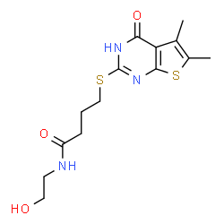 4-((5,6-dimethyl-4-oxo-3,4-dihydrothieno[2,3-d]pyrimidin-2-yl)thio)-N-(2-hydroxyethyl)butanamide structure