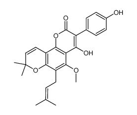 4-Hydroxy-3-(4-hydroxyphenyl)-5-methoxy-8,8-dimethyl-6-(3-methyl-2-butenyl)-2H,8H-benzo[1,2-b:3,4-b']dipyran-2-one结构式