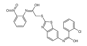 2-chloro-N-[2-[2-(2-nitroanilino)-2-oxoethyl]sulfanyl-1,3-benzothiazol-6-yl]benzamide结构式