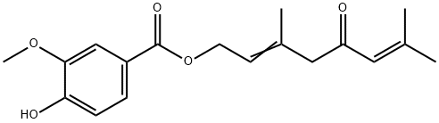 4-Hydroxy-3-methoxybenzoic acid 3,7-dimethyl-5-oxo-2,6-octadienyl ester structure