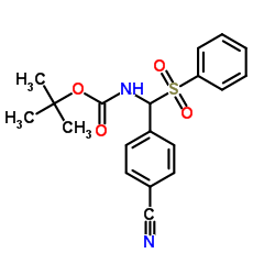 2-Methyl-2-propanyl [(4-cyanophenyl)(phenylsulfonyl)methyl]carbamate结构式