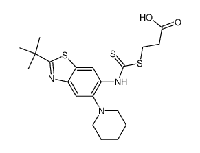 2-tert-butyl-6-N-[(β-carboxyethylthio)thiocarbonyl]amino-5-(piperidin-1-yl)benzothiazole Structure