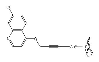 [Au(I)(7-chloro-4-(propargyloxy)quinone(-H))(triphenylphosphine)]结构式