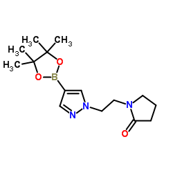 1-{2-[4-(tetramethyl-1,3,2-dioxaborolan-2-yl)-1H-pyrazol-1-yl]ethyl}pyrrolidin-2-one structure