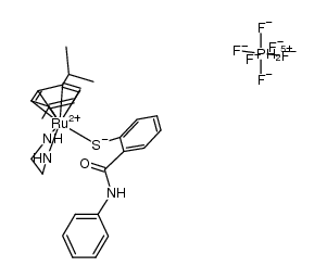 [(η6-p-cymene)Ru(ethylenediamine)(2-mercaptobenzanilide(-1H))]PF6结构式