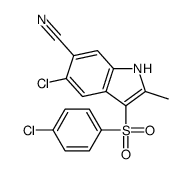 5-chloro-3-(4-chlorophenyl)sulfonyl-2-methyl-1H-indole-6-carbonitrile结构式