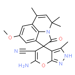 6-amino-8'-methoxy-3,4',4',6'-tetramethyl-1,4-dihydro-2'(1'H)-oxospiro(pyrano[2,3-c]pyrazole-4,1'[4'H]-pyrrolo[3,2,1-ij]quinoline)-5-carbonitrile Structure