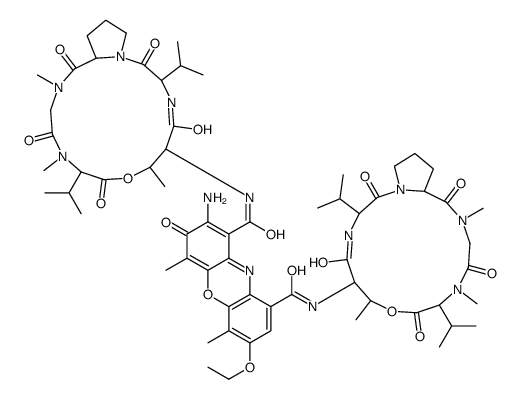 2-amino-7-ethoxy-4,6-dimethyl-3-oxo-1-N,9-N-bis[7,11,14-trimethyl-2,5,9,12,15-pentaoxo-3,10-di(propan-2-yl)-8-oxa-1,4,11,14-tetrazabicyclo[14.3.0]nonadecan-6-yl]phenoxazine-1,9-dicarboxamide结构式