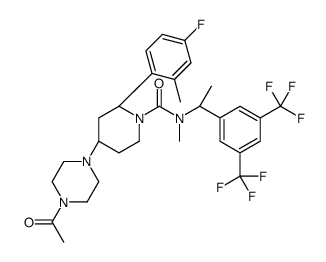 (2R,4S)-4-(4-acetylpiperazin-1-yl)-N-[(1R)-1-[3,5-bis(trifluoromethyl)phenyl]ethyl]-2-(4-fluoro-2-methylphenyl)-N-methylpiperidine-1-carboxamide Structure