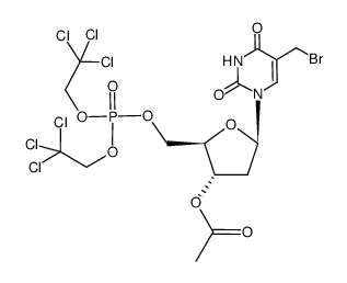 Acetic acid (2R,3S,5R)-2-[bis-(2,2,2-trichloro-ethoxy)-phosphoryloxymethyl]-5-(5-bromomethyl-2,4-dioxo-3,4-dihydro-2H-pyrimidin-1-yl)-tetrahydro-furan-3-yl ester Structure