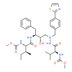 1-[4-(Thiazol-2-yl)-phenyl]-4(S)-hydroxy-2-N-(N-methoxycarbonyl-(L)-va ly)amino]-5(S)-N-(N-methoxycarbonyl-(L)-iso-leucyl)amino-6-phenyl-2-az ahexane Structure