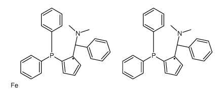 (RP,R′P)-1,1′-双[(S)-α-(二甲氨基)苄基]-2,2′-双(二苯基膦)二茂铁结构式