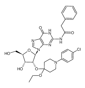 2'-O-[1-(4-Chlorophenyl)-4-ethoxypiperidin-4-yl]-2-N-(phenylacetyl)guanosine Structure