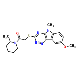 Piperidine, 1-[[(8-methoxy-5-methyl-5H-1,2,4-triazino[5,6-b]indol-3-yl)thio]acetyl]-2-methyl- (9CI) Structure