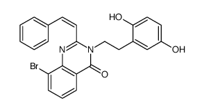 8-bromo-3-[2-(2,5-dihydroxyphenyl)ethyl]-2-[(E)-2-phenylethenyl]quinazolin-4-one Structure