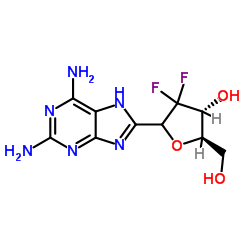 (1ξ)-1,4-Anhydro-2-deoxy-1-(2,6-diamino-7H-purin-8-yl)-2,2-difluoro-D-erythro-pentitol结构式