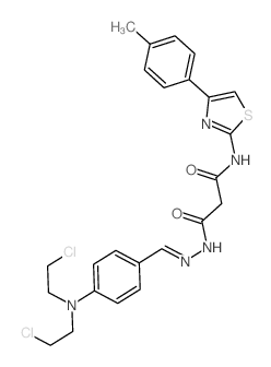 N-[[4-[bis(2-chloroethyl)amino]phenyl]methylideneamino]-N-[4-(4-methylphenyl)-1,3-thiazol-2-yl]propanediamide structure