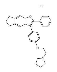 Pyrrolidine,1-[2-[4-(6,7-dihydro-2-phenyl-5H-indeno[5,6-b]furan-3-yl)phenoxy]ethyl]-,hydrochloride (1:1)结构式