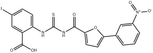 5-iodo-2-[[[[[5-(3-nitrophenyl)-2-furanyl]carbonyl]amino]thioxomethyl]amino]-benzoic acid Structure
