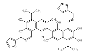 1-[(2-furylmethylamino)methylidene]-7-[8-[(3-furylmethylamino)methylidene]-1,6-dihydroxy-3-methyl-7-oxo-5-propan-2-yl-naphthalen-2-yl]-3,8-dihydroxy-6-methyl-4-propan-2-yl-naphthalen-2-one结构式