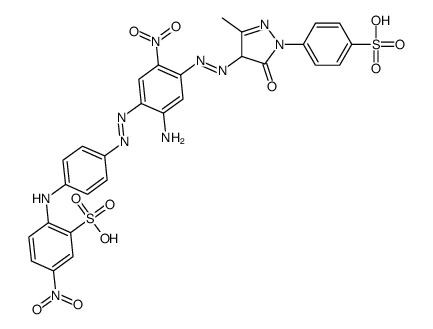 2-[[4-[[2-amino-4-[[4,5-dihydro-3-methyl-5-oxo-1-(4-sulphophenyl)-1H-pyrazol-4-yl]azo]-5-nitrophenyl]azo]phenyl]amino]-5-nitrobenzenesulphonic acid picture