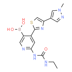 6-(3-ethylureido)-4-(4-(1-Methyl-1H-pyrazol-4-yl)thiazol-2-yl)pyridin-3-ylboronic acid structure
