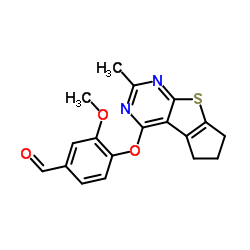 3-Methoxy-4-[(2-methyl-6,7-dihydro-5H-cyclopenta[4,5]thieno[2,3-d]pyrimidin-4-yl)oxy]benzaldehyde结构式