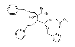 methyl (Z)-4,5,7-tri-O-benzyl-2,3-dideoxy-6-C-(dibromomethyl)-L-xylo-hept-2-enonate结构式