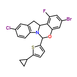 3-Bromo-10-chloro-6-(5-cyclopropyl-2-thienyl)-1-fluoro-12,12a-dihydroindolo[1,2-c][1,3]benzoxazine Structure