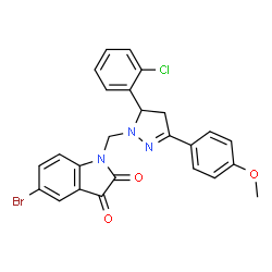 5-bromo-1-((5-(2-chlorophenyl)-3-(4-methoxyphenyl)-4,5-dihydro-1H-pyrazol-1-yl)methyl)indoline-2,3-dione结构式