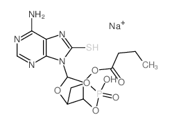Adenosine,7,8-dihydro-8-thioxo-, cyclic 3',5'-(hydrogen phosphate) 2'-butanoate,monosodium salt (9CI)结构式