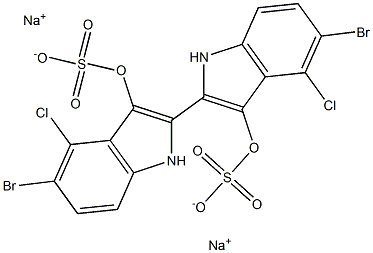 5,5'-Dibromo-4,4'-dichloro-2,2'-bi[1H-indole]-3,3'-diol bis(sulfuric acid sodium) salt结构式