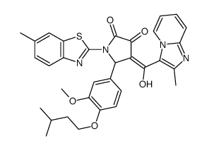 4-[hydroxy-(2-methylimidazo[1,2-a]pyridin-3-yl)methylidene]-5-[3-methoxy-4-(3-methylbutoxy)phenyl]-1-(6-methyl-1,3-benzothiazol-2-yl)pyrrolidine-2,3-dione结构式