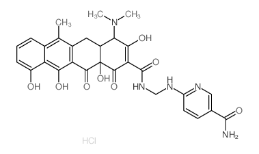 Nicotinamide, 6-[[[4-(dimethylamino)-1,4,4a,5,12,12a-hexahydro-3, 10,11,13a-tetrahydroxy-6-methyl-1, 12-dioxo-2-naphthacenecarboxamide]methyl]amino]-, hydrochloride structure