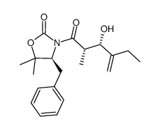 (S)-4-benzyl-3-((2S,3S)-3-hydroxy-2-methyl-4-methylenehexanoyl)-5,5-dimethyloxazolidin-2-one Structure