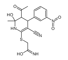 2-[[3-acetyl-5-cyano-2-hydroxy-2-methyl-4-(3-nitrophenyl)-3,4-dihydro-1H-pyridin-6-yl]sulfanyl]acetamide Structure