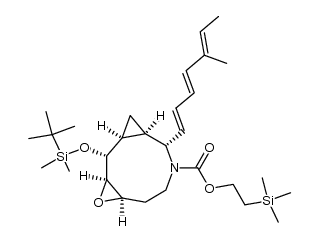 (1R*,2S*,3R*,5S*,9R*(1E,3E,5E),10S*)-(+/-)-2-[(tert-butyldimethylsilyl)oxy]-9-(5-methyl-1,3,5-heptatrienyl)-4-oxa-8-azatricyclo[8.1.0.03,5]undecane-8-carboxylic acid 2-(trimethylsilyl)ethyl ester Structure