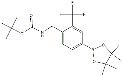 tert-butyl 4-(4,4,5,5-tetramethyl-1,3,2-dioxaborolan-2-yl)-2-(trifluoromethyl)benzylcarbamate结构式