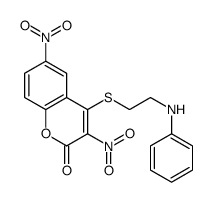 4-(2-anilinoethylsulfanyl)-3,6-dinitrochromen-2-one结构式