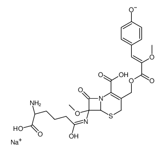 sodium,(6R,7S)-7-[[(5R)-5-amino-5-carboxypentanoyl]amino]-3-[[(Z)-3-(4-hydroxyphenyl)-2-methoxyprop-2-enoyl]oxymethyl]-7-methoxy-8-oxo-5-thia-1-azabicyclo[4.2.0]oct-2-ene-2-carboxylate Structure