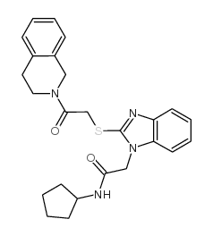 N-环戊基-2-[[2-(3,4-二氢-2(1h)-异喹啉)-2-氧代乙基]硫代]-1H-苯并咪唑-1-乙酰胺结构式