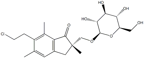 (S)-6-(2-Chloroethyl)-2-[(β-D-glucopyranosyloxy)methyl]-2,3-dihydro-2,5,7-trimethyl-1H-inden-1-one结构式