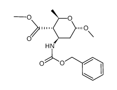 methyl 3-(benzyloxycarbonyl)amino-4-methoxycarbonyl-2,3,4,6-tetradeoxy-α-D-arabino-hexopyranoside结构式