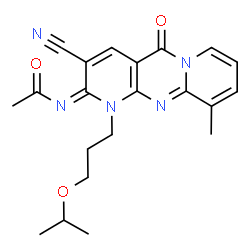 N-{(2E)-3-cyano-10-methyl-5-oxo-1-[3-(propan-2-yloxy)propyl]-1,5-dihydro-2H-dipyrido[1,2-a:2',3'-d]pyrimidin-2-ylidene}acetamide structure