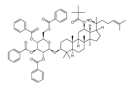 (2R,3R,4S,5R,6R)-2-((benzoyloxy)methyl)-6-(((3S,5R,8R,9R,10R,12R,13R,14R,17S)-17-(2-hydroxy-6-methylhept-5-en-2-yl)-4,4,8,10,14-pentamethyl-12-(pivaloyloxy)hexadecahydro-1H-cyclopenta[a]phenanthren-3-yl)oxy)tetrahydro-2H-pyran-3,4,5-triyl tribenzoate Structure