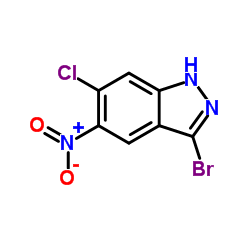 3-Bromo-6-chloro-5-nitro-1H-indazole结构式
