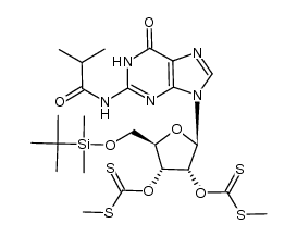 5'-O-(tert-butyldimethylsilyl)-N2-isobutyryl-2',3'-bis-O-[(methylthio)thiocarbonyl]guanosine Structure