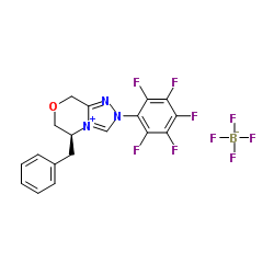 (5S)-5,6-dihydro-2-(2,3,4,5,6-pentafluorophenyl)-5-(phenylmethyl)-8H-1,2,4-Triazolo[3,4-c][1,4]oxazinium tetrafluoroborate structure