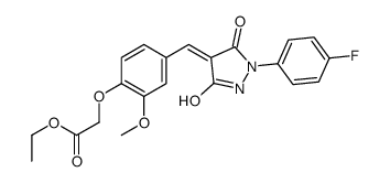 ethyl 2-[4-[(Z)-[1-(4-fluorophenyl)-3,5-dioxopyrazolidin-4-ylidene]methyl]-2-methoxyphenoxy]acetate结构式